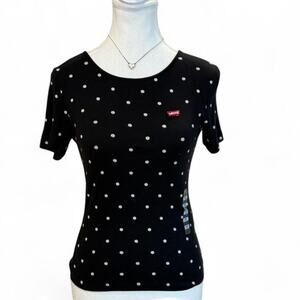 Levi’s Black Floral Fitted Short Sleeve Full Length Top Sizs XS